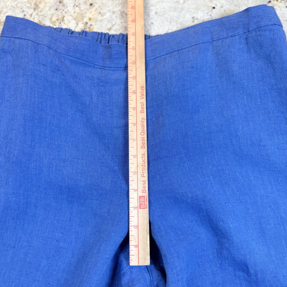 Chico's Linen Crop Pants Womens US 20 Blue Wide Leg Pull On Button Hem Plus - Picture 14 of 16